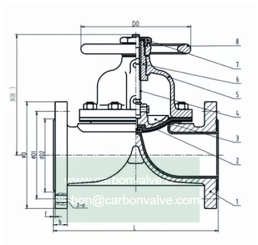 Rubber lined diaphragm valves drawing